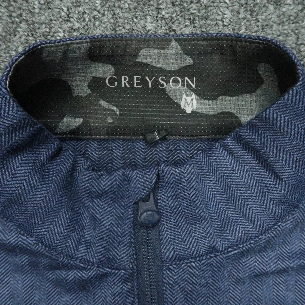 Greyson Pullover Mens Medium Blue Tate Herringbone Performance Quarter Zip - Picture 3 of 8